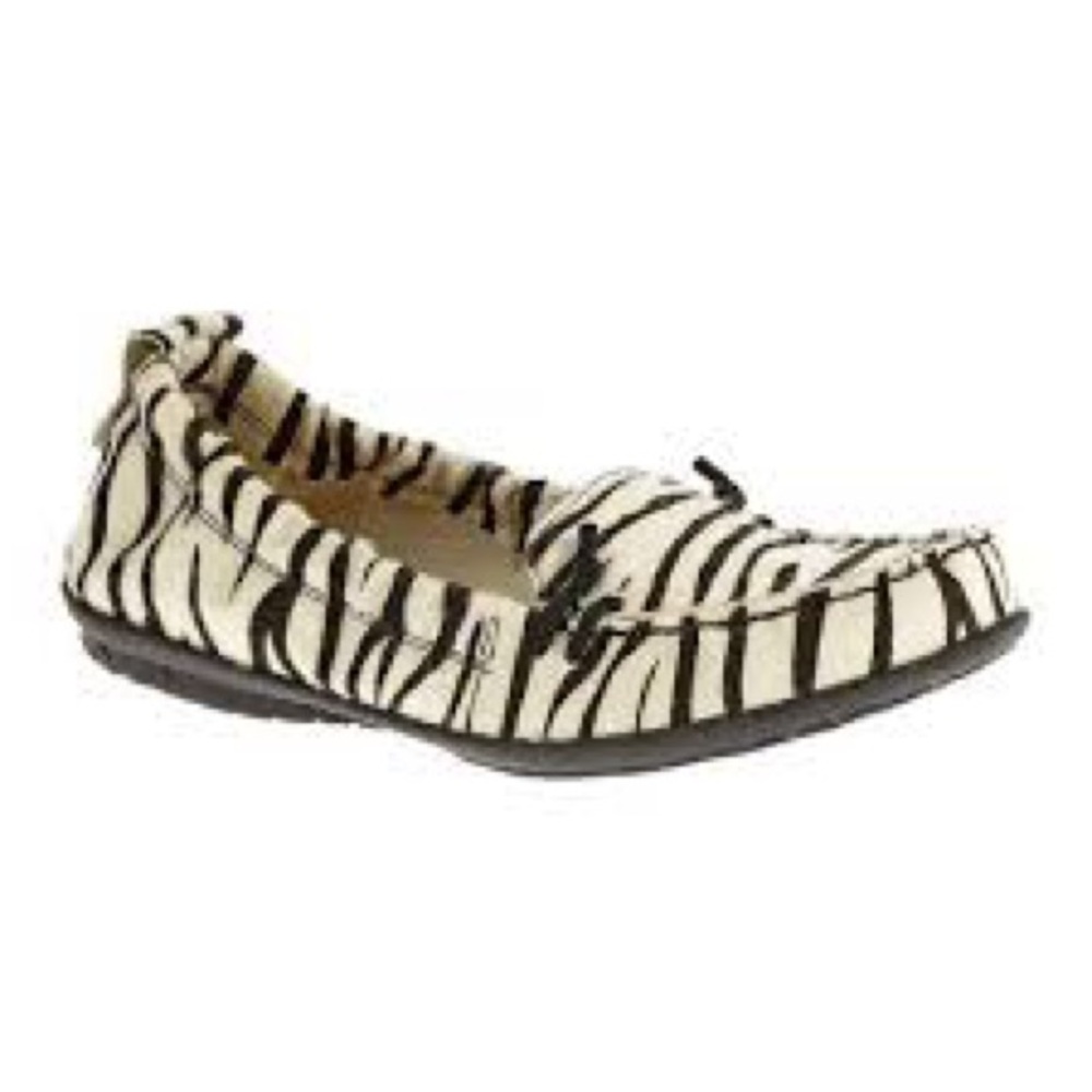 Hush puppies zebra striped calf hair slip on loafers black white womens size 7